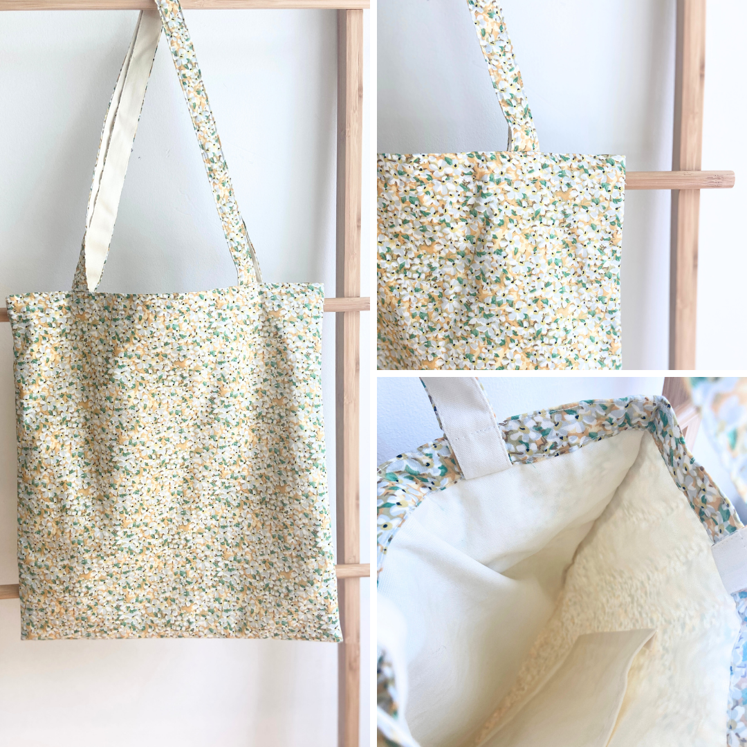 Spring Floral Tote Bag with Canvas Interior