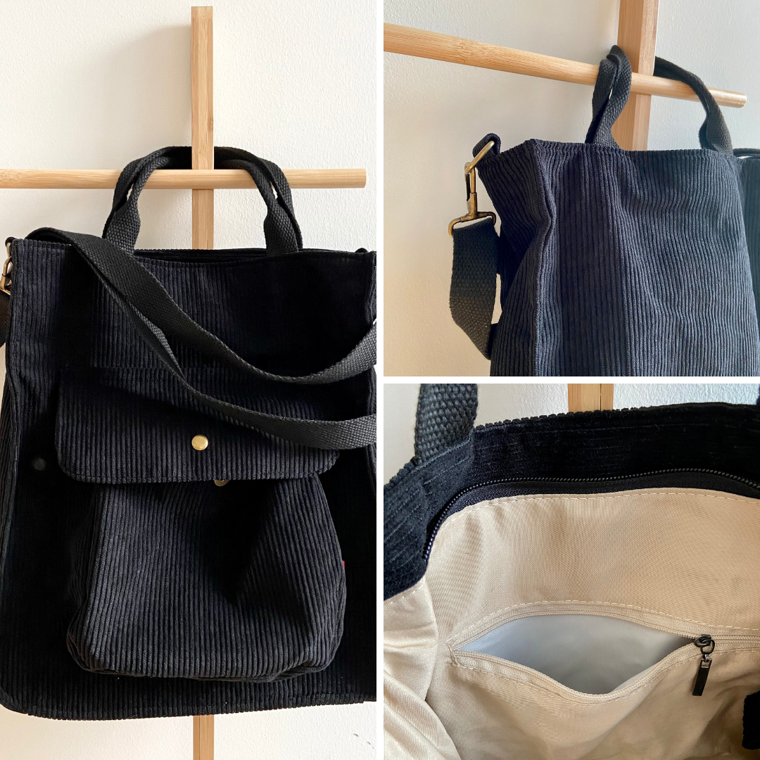 Retro Corduroy Crossbody Bag with Magnetic Closure