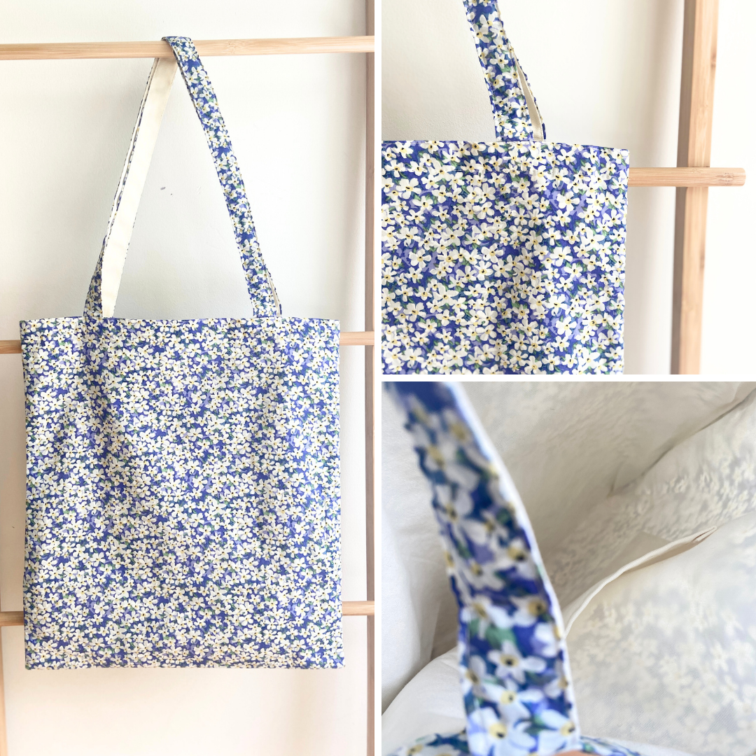 Spring Floral Tote Bag with Canvas Interior