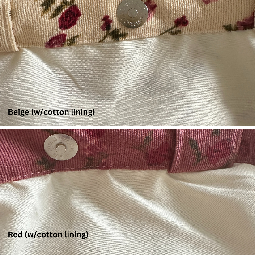 Retro Rose Pattern Corduroy Tote Bag with Lining