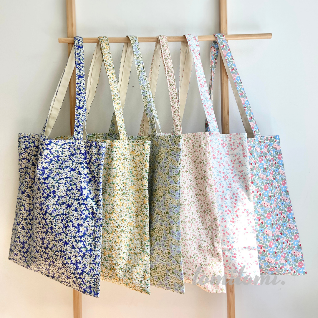 Spring Floral Tote Bag with Canvas Interior