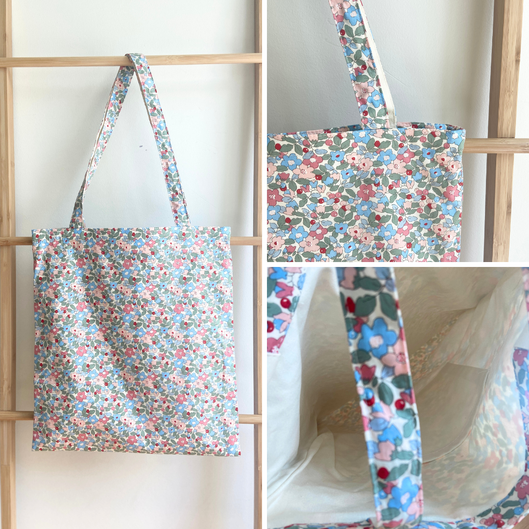 Spring Floral Tote Bag with Canvas Interior