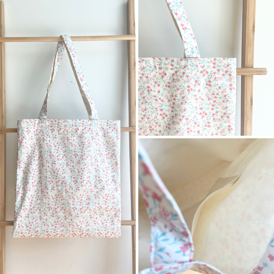 Spring Floral Tote Bag with Canvas Interior