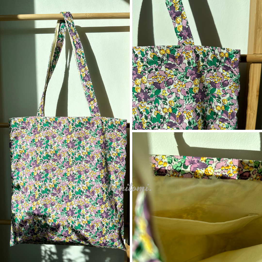 Spring Floral Tote Bag with Canvas Interior
