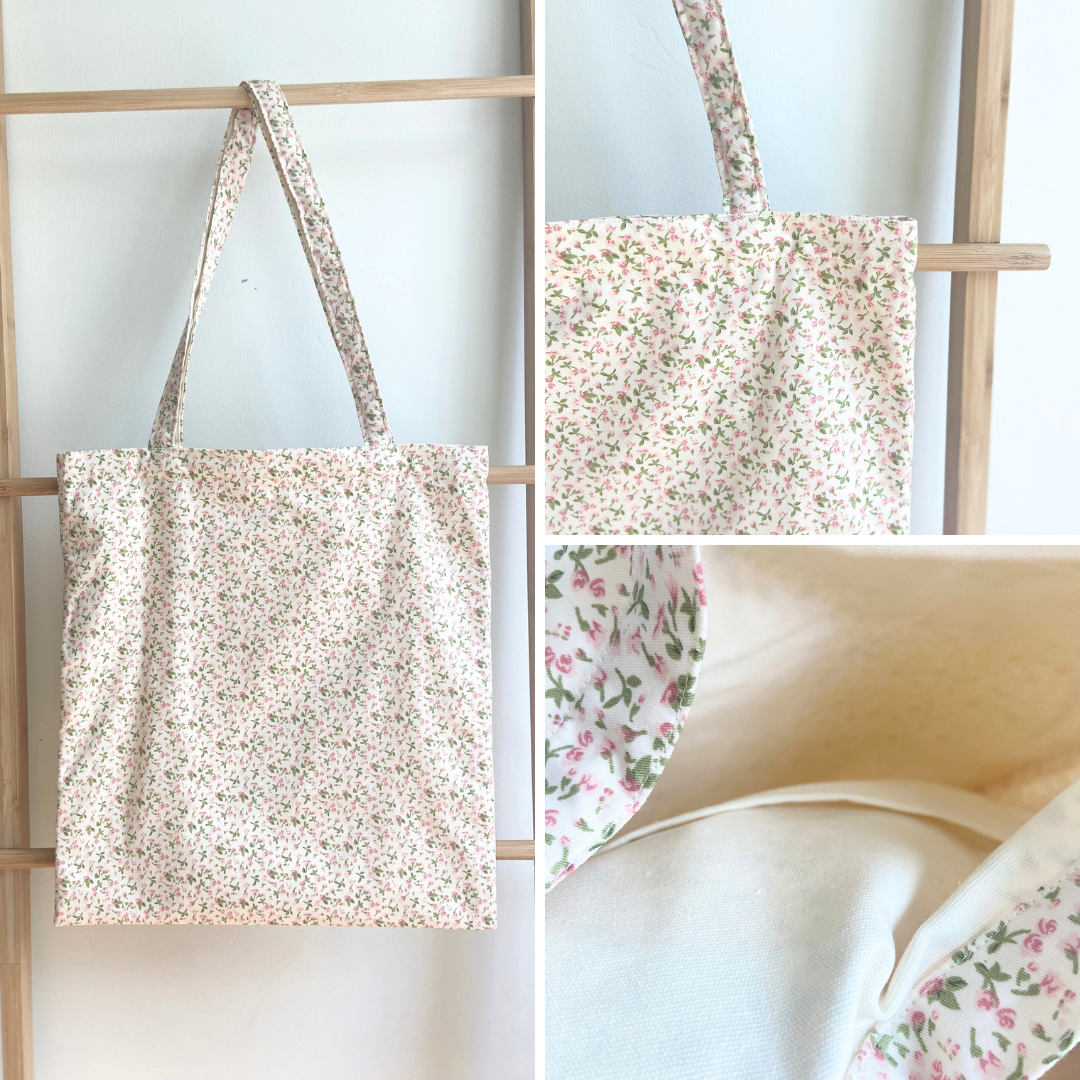 Spring Floral Tote Bag with Canvas Interior