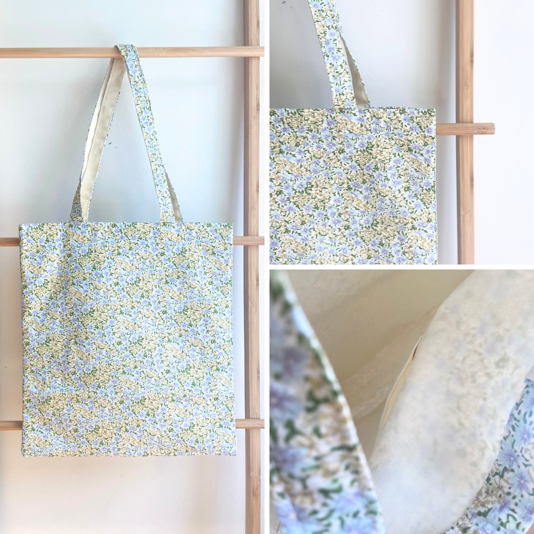 Spring Floral Tote Bag with Canvas Interior