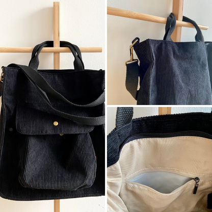 Retro Corduroy Crossbody Bag with Magnetic Closure