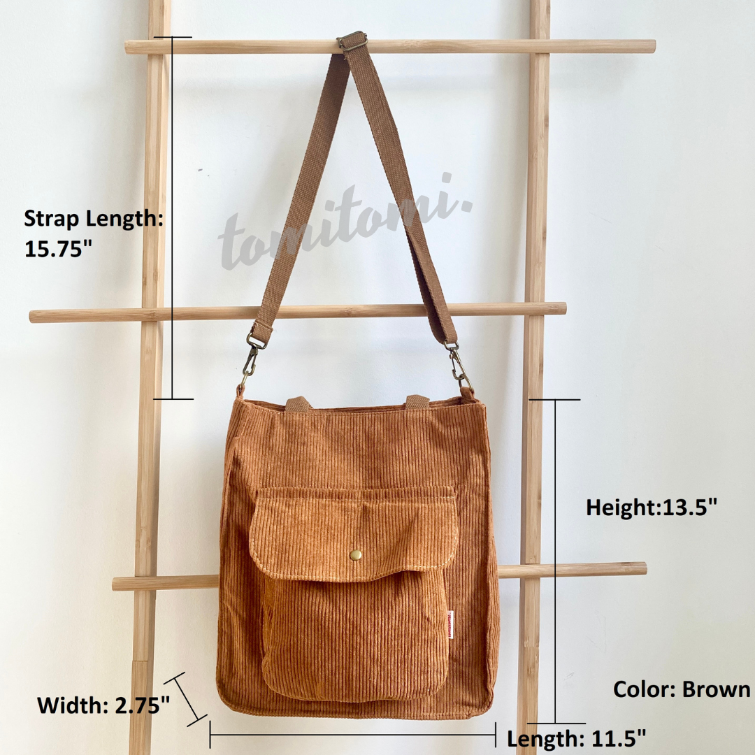 Retro Corduroy Crossbody Bag with Magnetic Closure