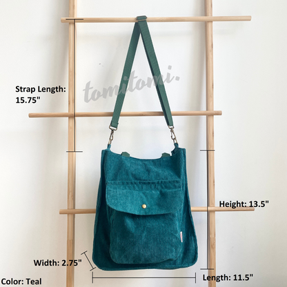 Retro Corduroy Crossbody Bag with Magnetic Closure