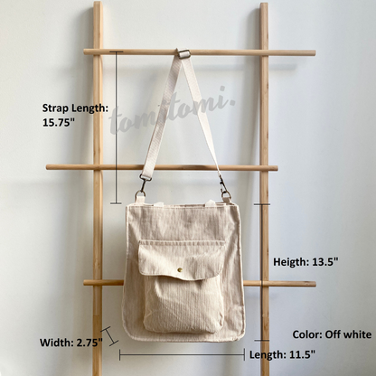 Retro Corduroy Crossbody Bag with Magnetic Closure