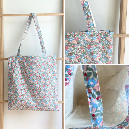 Spring Floral Tote Bag with Canvas Interior