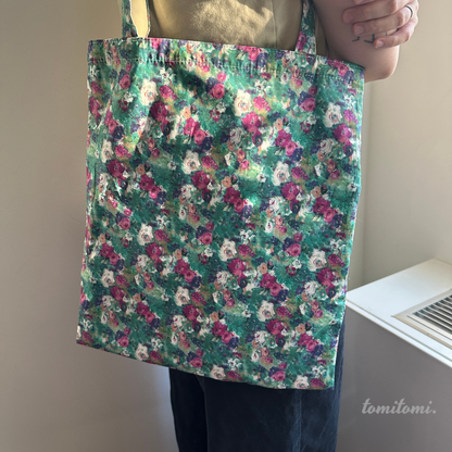 Spring Floral Tote Bag with Canvas Interior