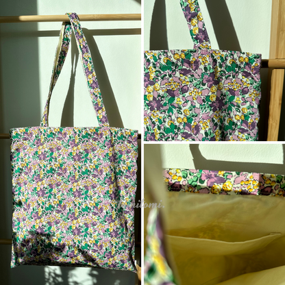 Spring Floral Tote Bag with Canvas Interior