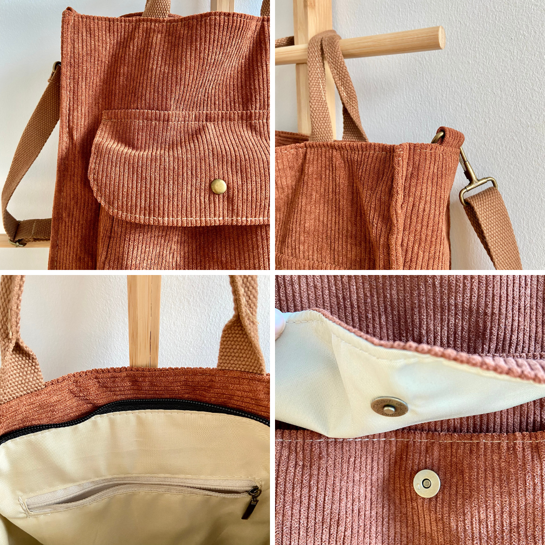Retro Corduroy Crossbody Bag with Magnetic Closure