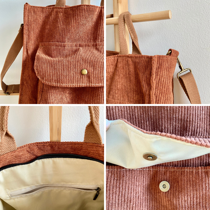 Retro Corduroy Crossbody Bag with Magnetic Closure
