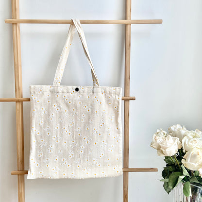 Daisy Tote Bag with Canvas Interior and Hidden Pocket