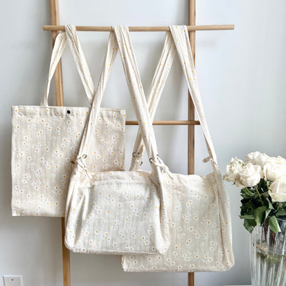 Daisy Tote Bag with Canvas Interior and Hidden Pocket