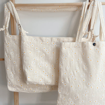 Daisy Tote Bag with Canvas Interior and Hidden Pocket