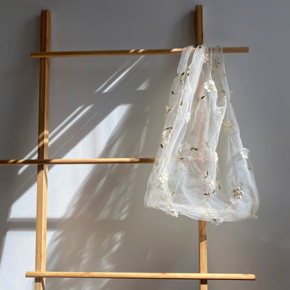 Chic Transparent Mesh Bag with Embroidered Florals