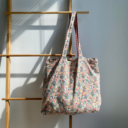 Reversible Tote Bag – Floral & Plaid Pattern