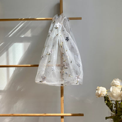 Chic Transparent Mesh Bag with Embroidered Florals