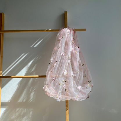 Chic Transparent Mesh Bag with Embroidered Florals