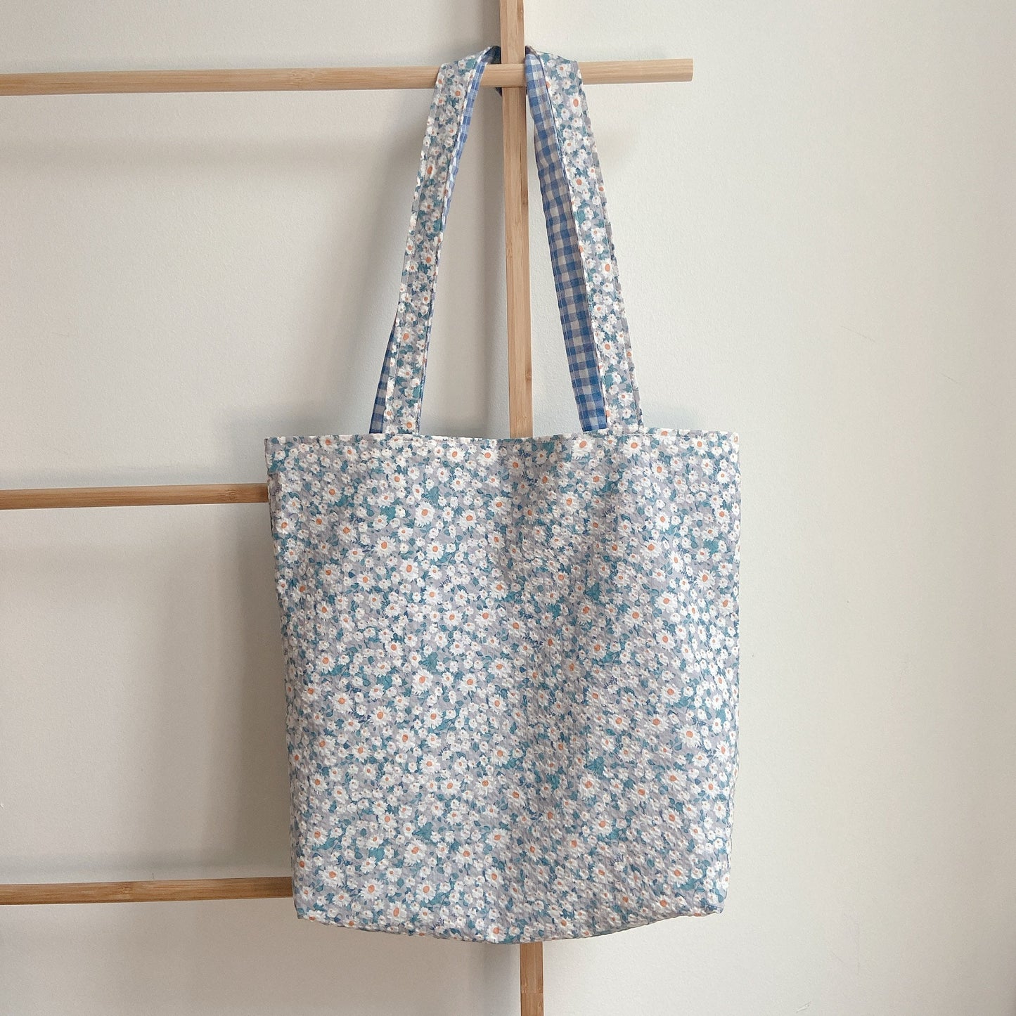 Reversible Tote Bag – Floral & Plaid Pattern