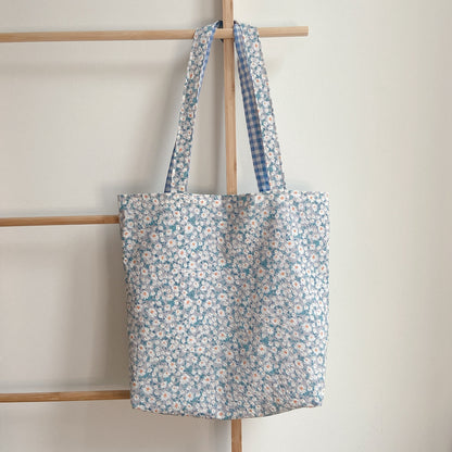 Reversible Tote Bag – Floral & Plaid Pattern