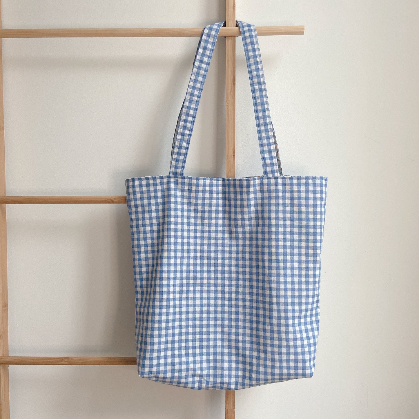 Reversible Tote Bag – Floral & Plaid Pattern