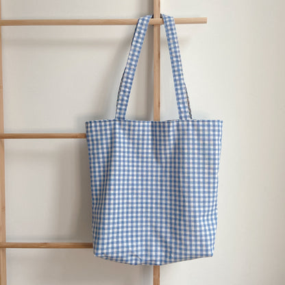 Reversible Tote Bag – Floral & Plaid Pattern