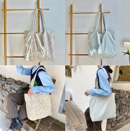 Reversible Tote Bag – Floral & Plaid Pattern