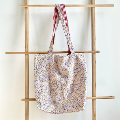 Reversible Tote Bag – Floral & Plaid Pattern