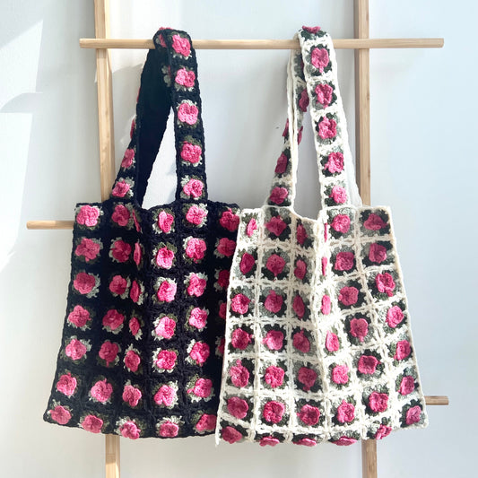 Vintage-Inspired Handcrafted Floral Tote Bag Retro Hand knitted Floral Bag