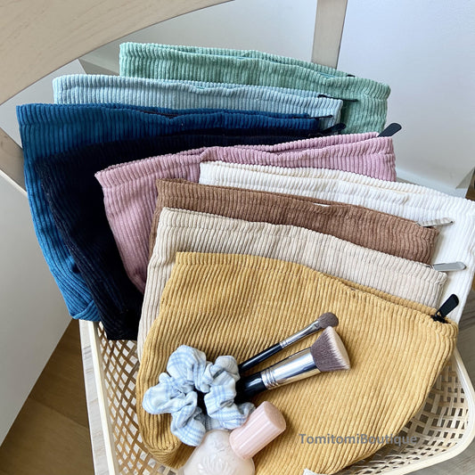 Corduroy Makeup Pouch with Zipper