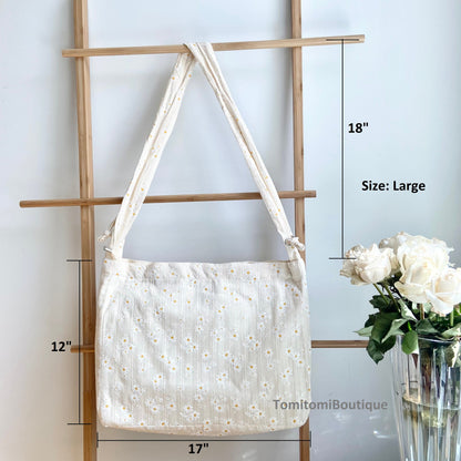 Daisy Delight Tote Bag – Floral Canvas Tote with Hidden Pocke