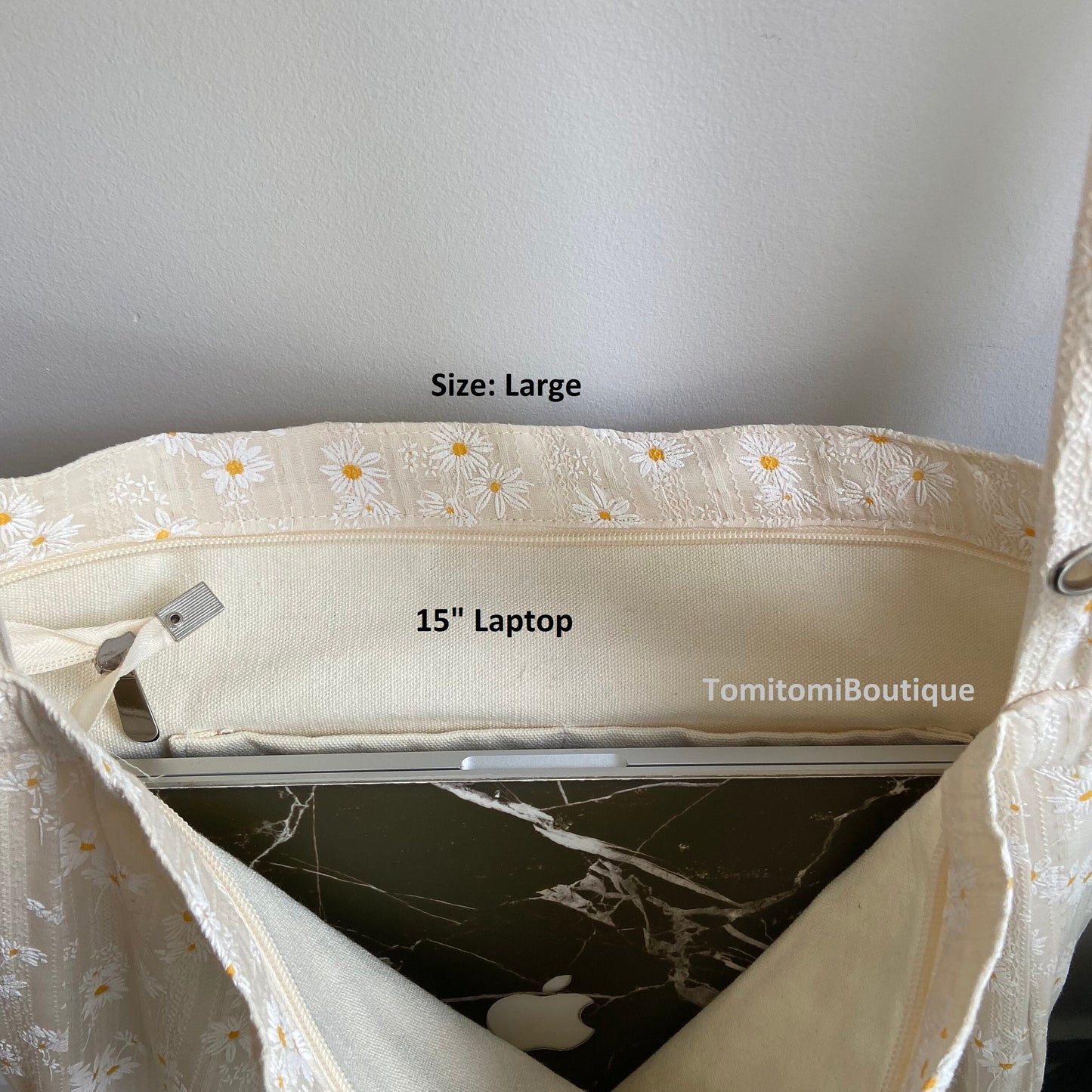 Daisy Delight Tote Bag – Floral Canvas Tote with Hidden Pocke