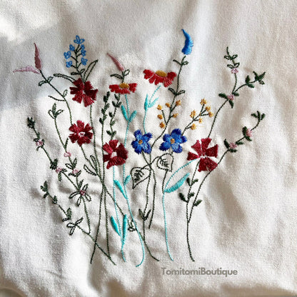 Floral Embroidered Canvas Tote with Magnetic Closure