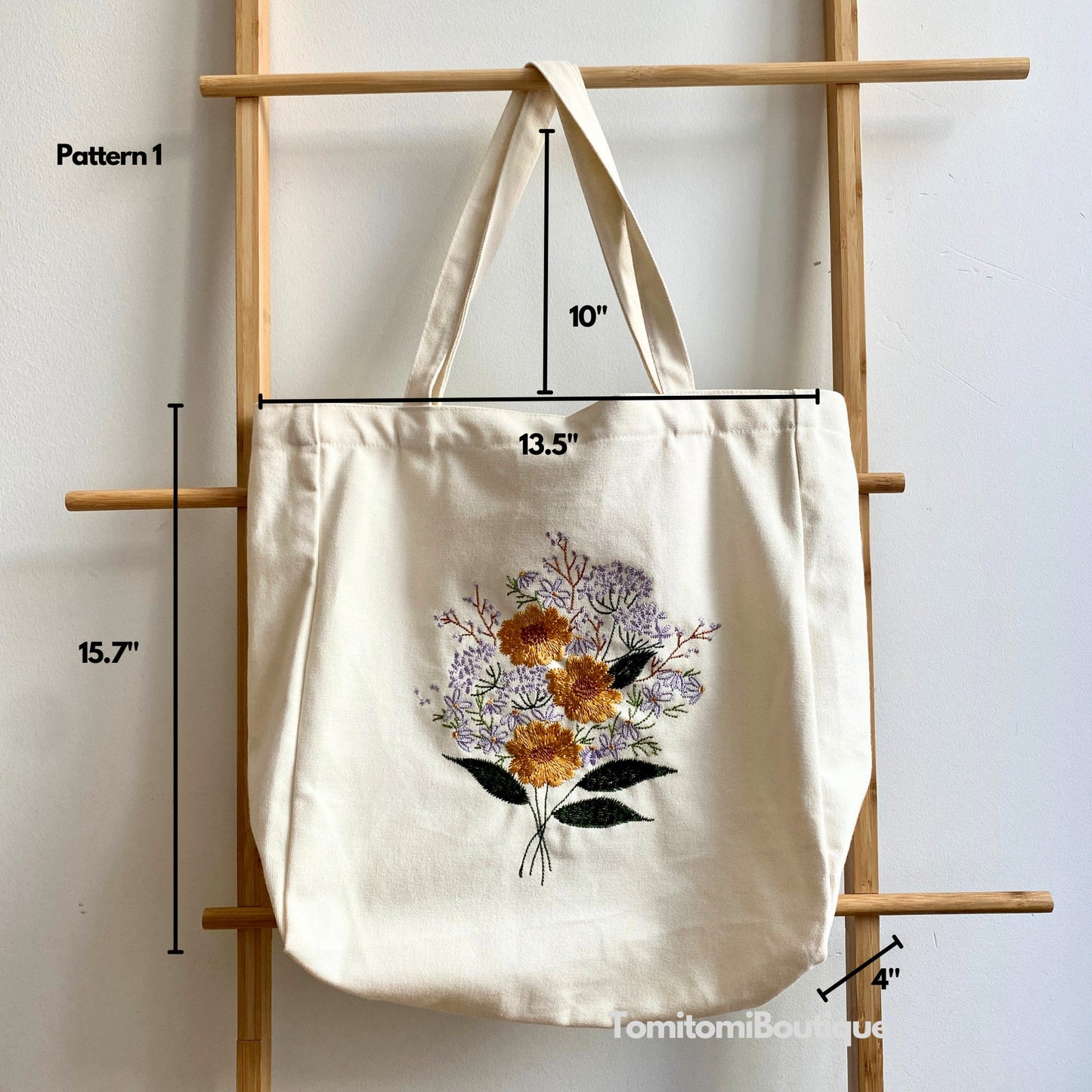 Floral Embroidered Canvas Tote with Magnetic Closure