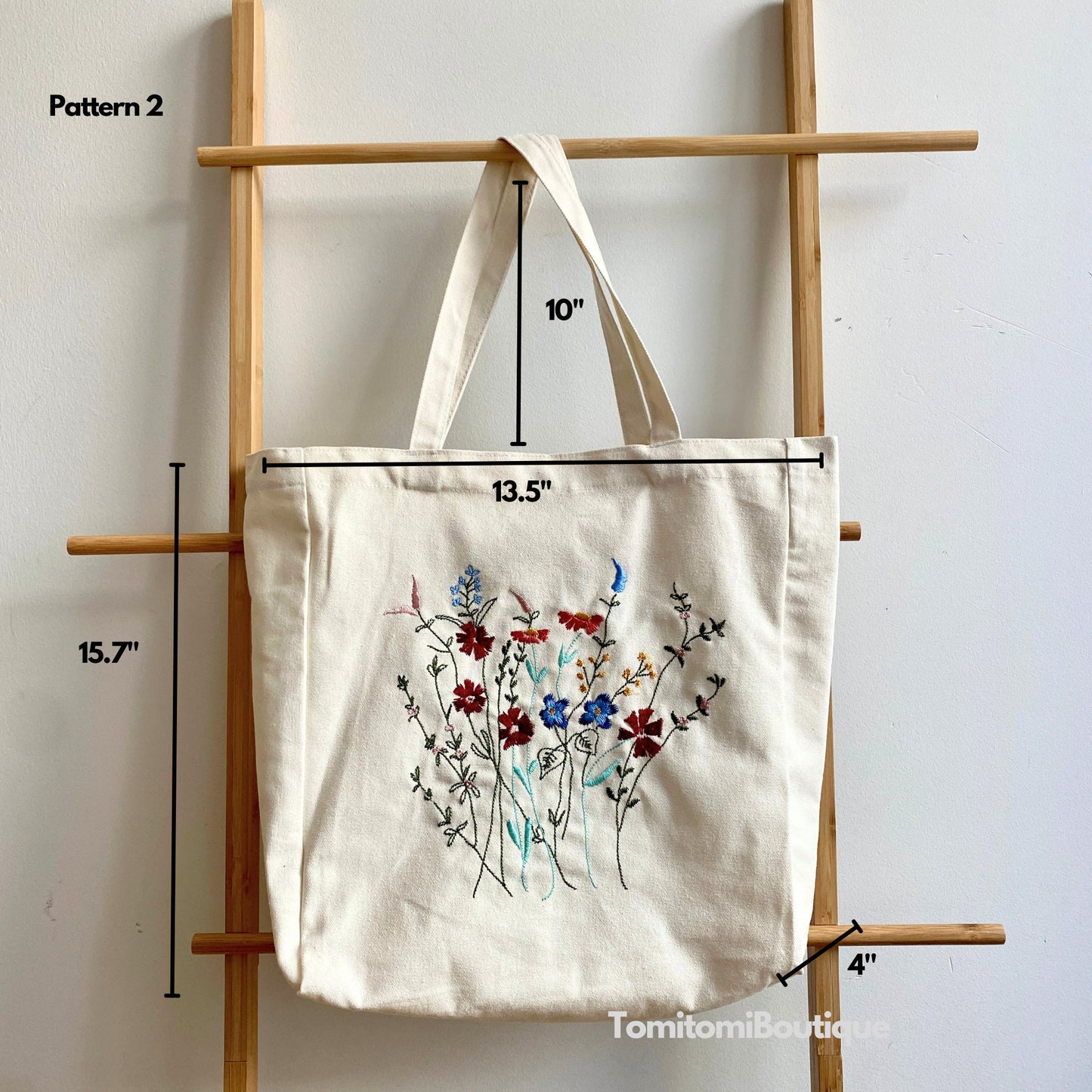 Floral Embroidered Canvas Tote with Magnetic Closure