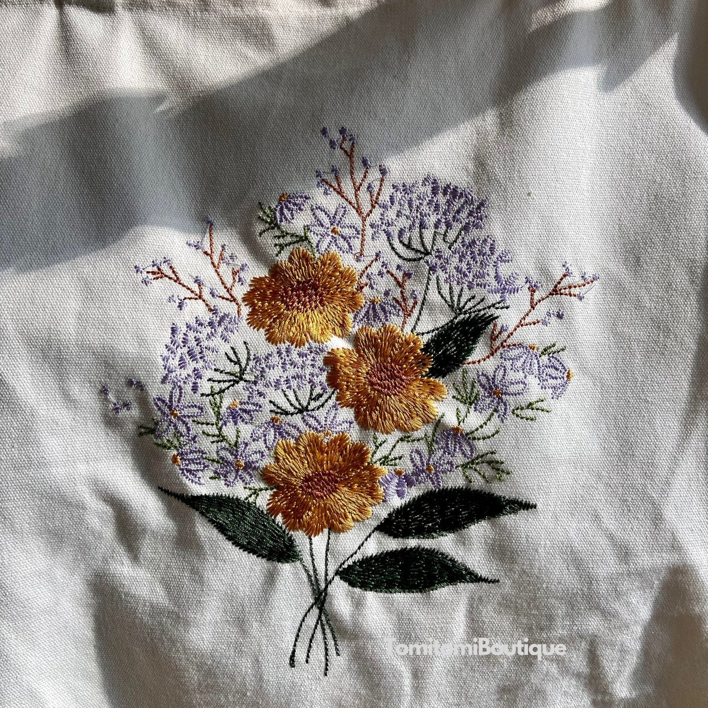 Floral Embroidered Canvas Tote with Magnetic Closure