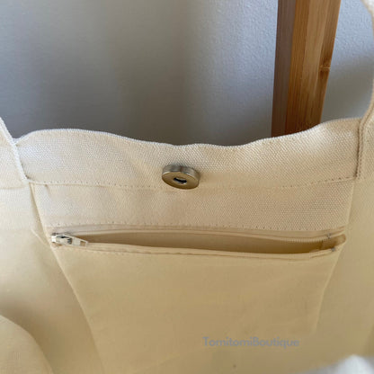 Floral Embroidered Canvas Tote with Magnetic Closure