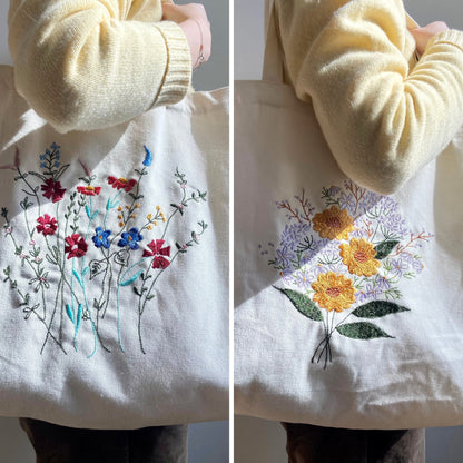 Floral Embroidered Canvas Tote with Magnetic Closure