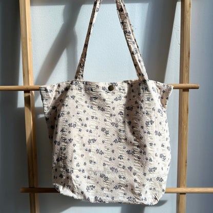 Floral Delight Tote Bag | Elegant Black & Beige Design with Purple Blooms | Perfect for Work, School, and Everyday Chic