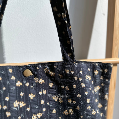 Floral Delight Tote Bag | Elegant Black & Beige Design with Purple Blooms | Perfect for Work, School, and Everyday Chic