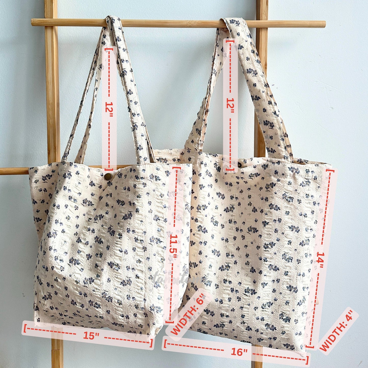Floral Embroidered Tote Bag – Black & Beige with Purple Blooms