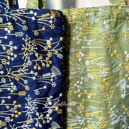 Yellow & White Dandelion Floral Tote Bag | Lemon Curd & Navy | Hidden Pockets, Two Handles | Durable Canvas