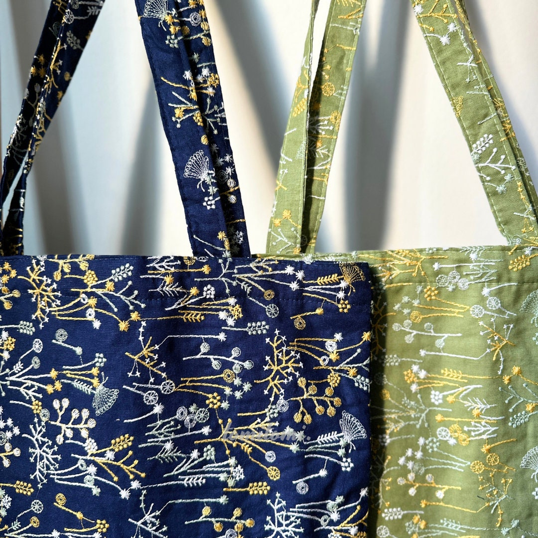 Yellow & White Dandelion Floral Tote Bag | Lemon Curd & Navy | Hidden Pockets, Two Handles | Durable Canvas