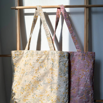 Yellow & White Dandelion Embroidered Floral Tote Bag