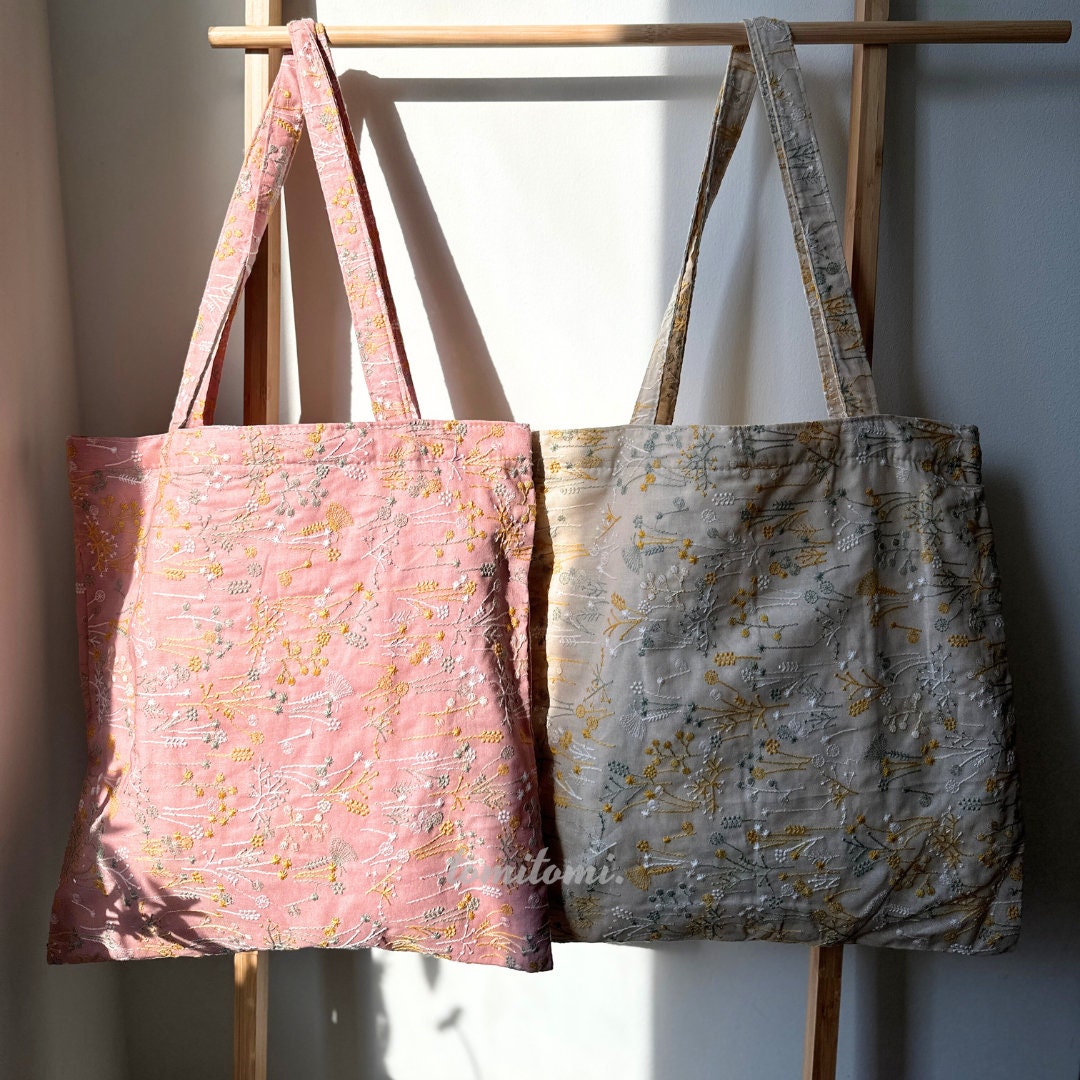 Yellow & White Dandelion Embroidered Floral Tote Bag
