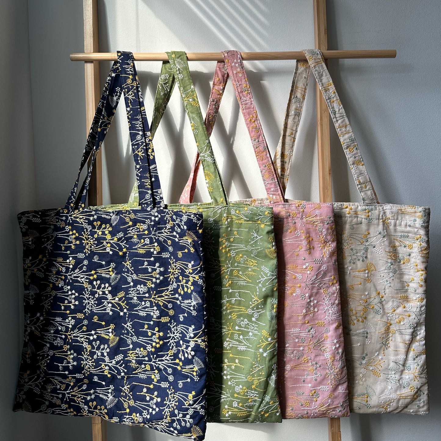 Yellow & White Dandelion Embroidered Floral Tote Bag